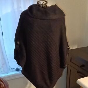 Sonoma Black Asymmetric Funnel Neck Poncho